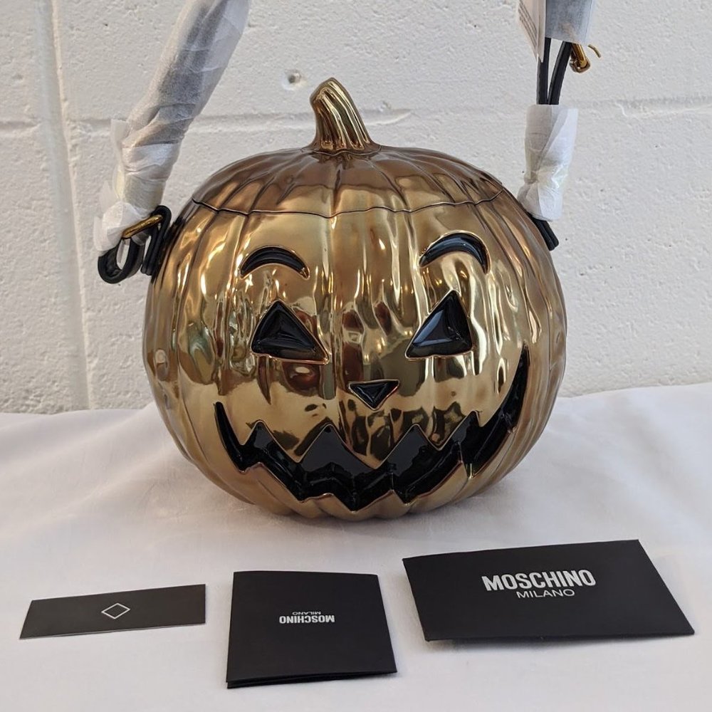 Halloween 🎃 SS20 Moschino Couture JeremyScott Laminated Pumpkin Bronze Handbag - Picture 4 of 16